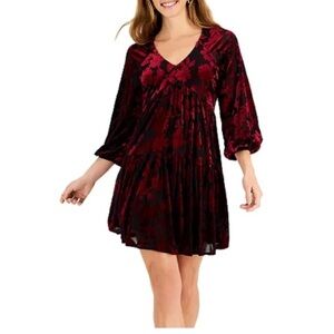 Taylor Velvet Burnout Long Sleeve Babydoll Dress Size 14 NWTag